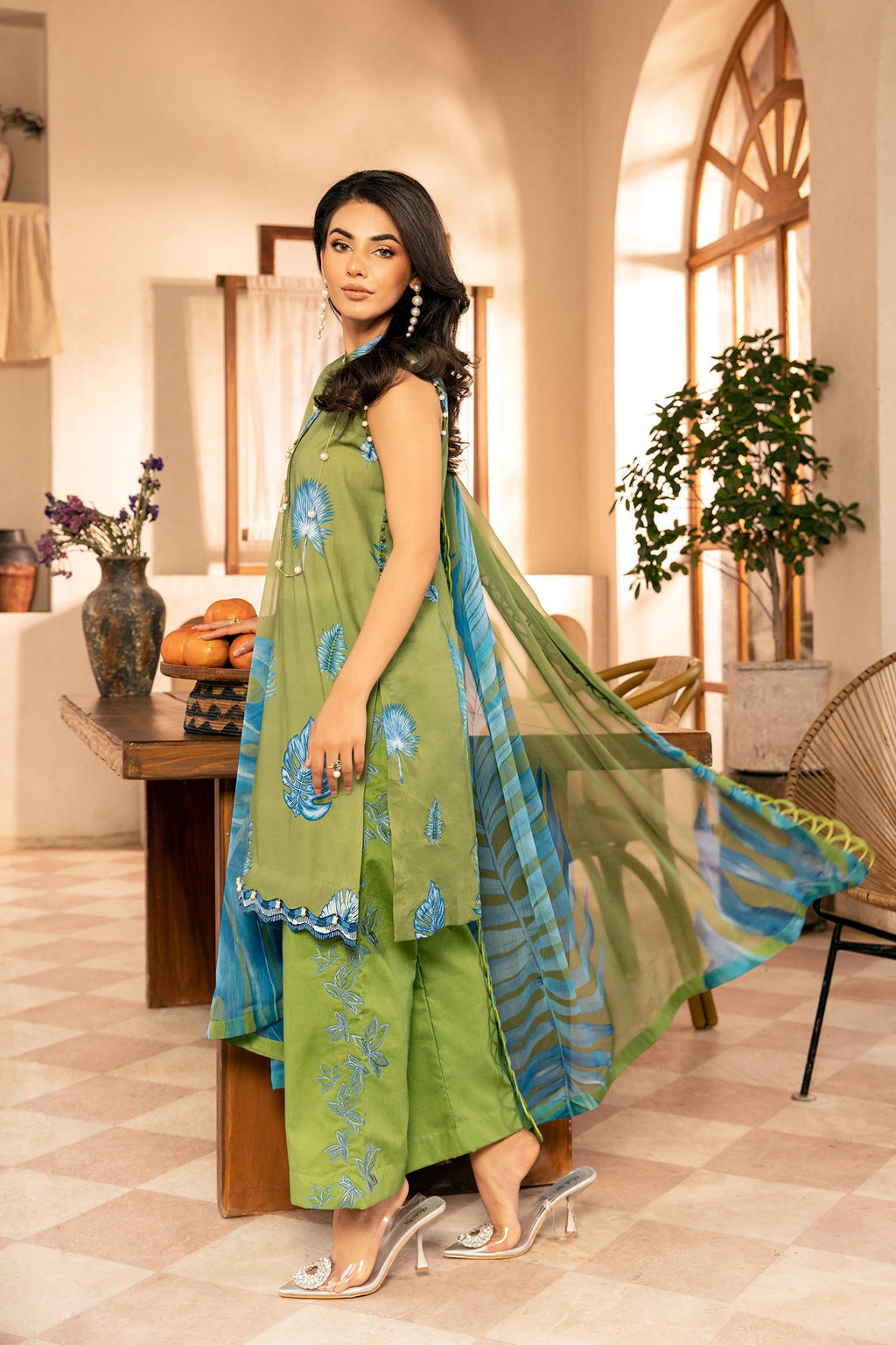 Maria B Mbasic 3 Pc Unstitched Embroidered Lawn Suit | MB-6A - Mirha Fashion