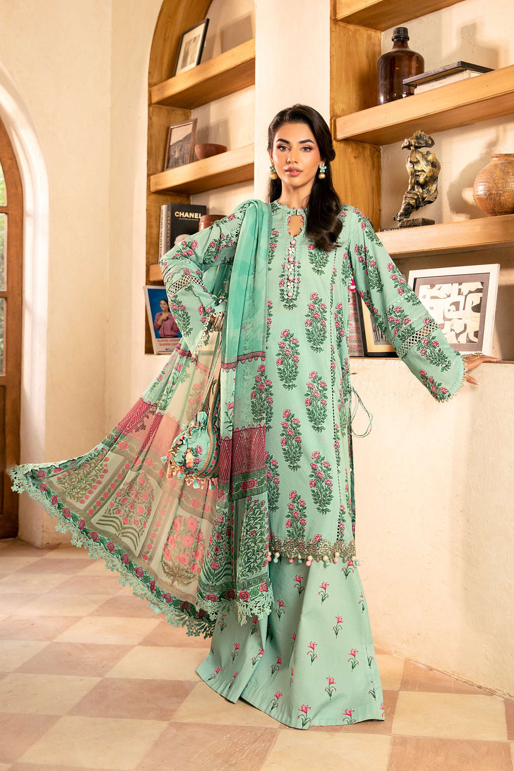 Maria B Mbasic 3 Pc Unstitched Embroidered Lawn Suit | MB-8B