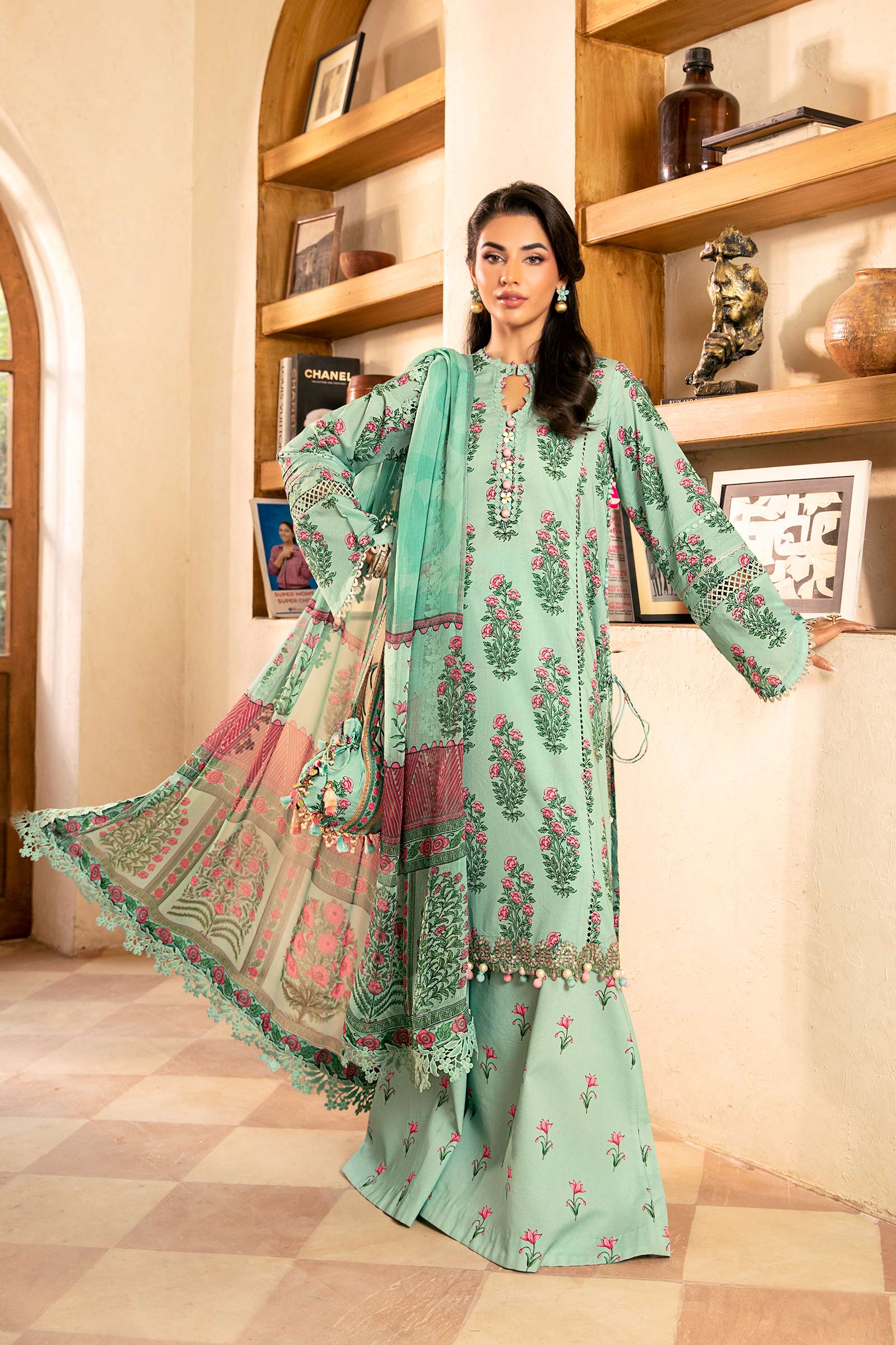 Maria B Mbasic 3 Pc Unstitched Embroidered Lawn Suit | MB-8B