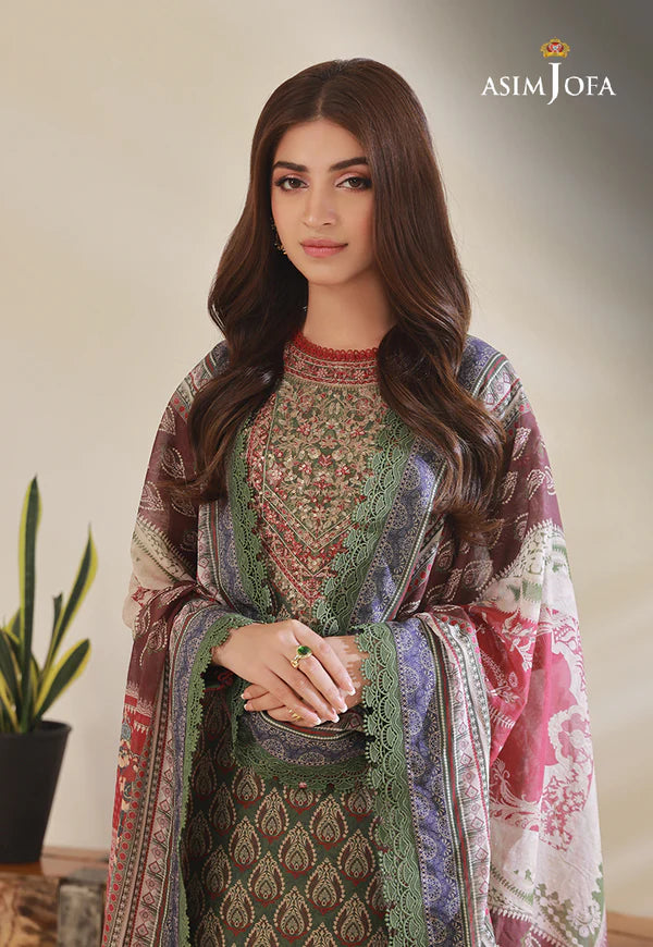 Asim Jofa Unstitched Embroidered Lawn 3-Piece 2023 | AJBP-08