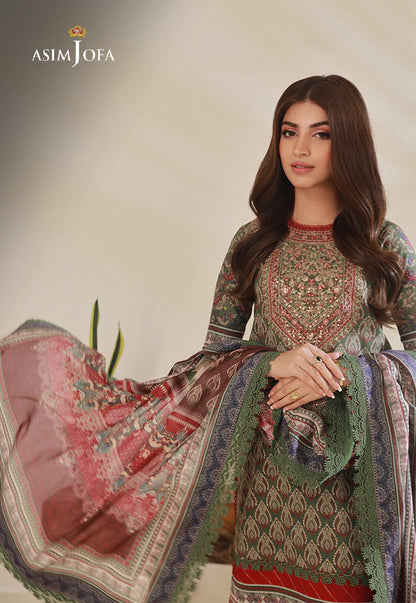 Asim Jofa Unstitched Embroidered Lawn 3-Piece 2023 | AJBP-08