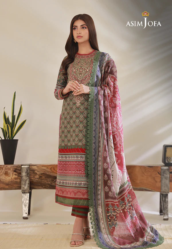 Asim Jofa Unstitched Embroidered Lawn 3-Piece 2023 | AJBP-08