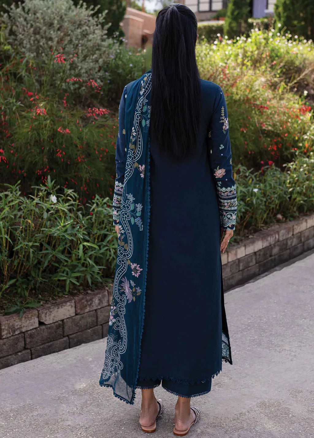 Qalamkar - Qline Unstitched Lawn Collection 2025 |QM-01 Bleu - Mirha Fashion
