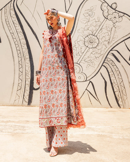 Roheenaz Taneez Block Print Lawn Collection | Yekta-3B