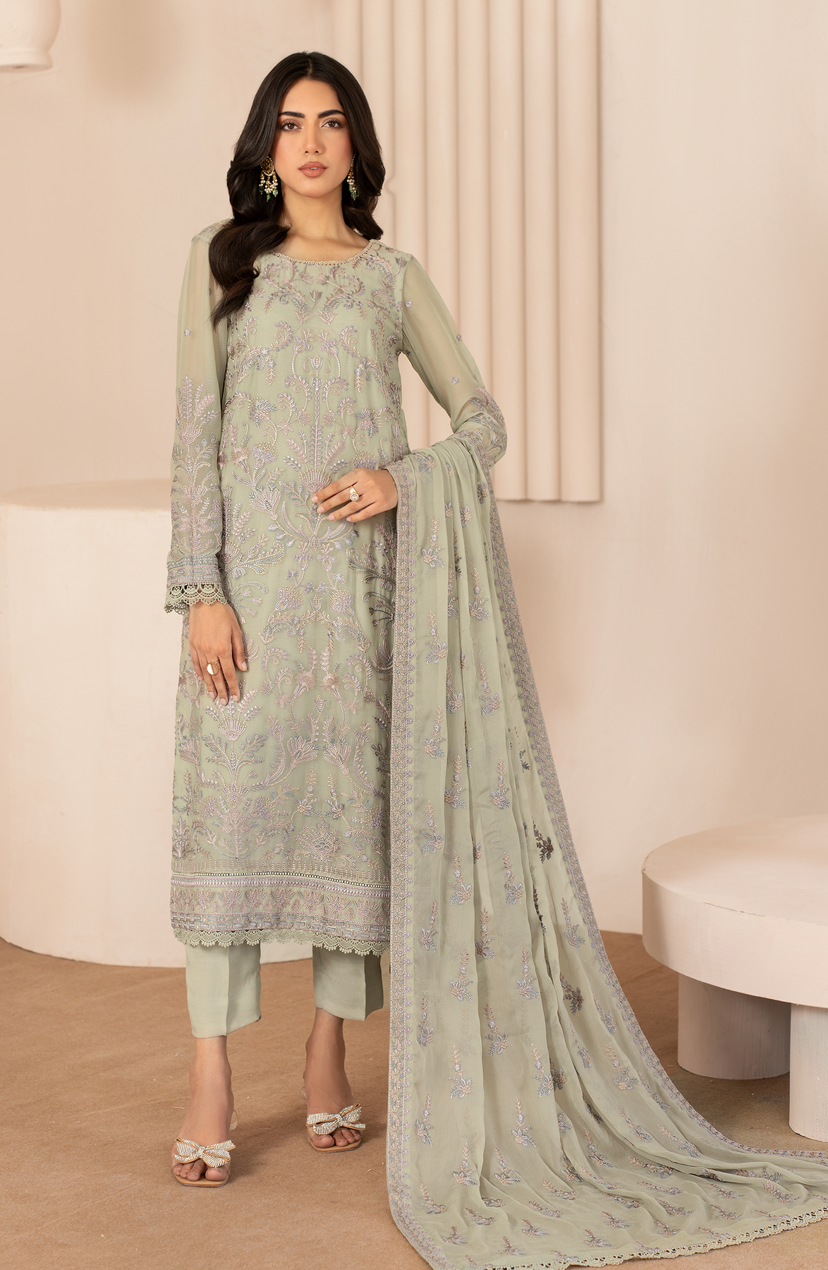 Zarif Thread Work Unstitched Chiffon | AFSA