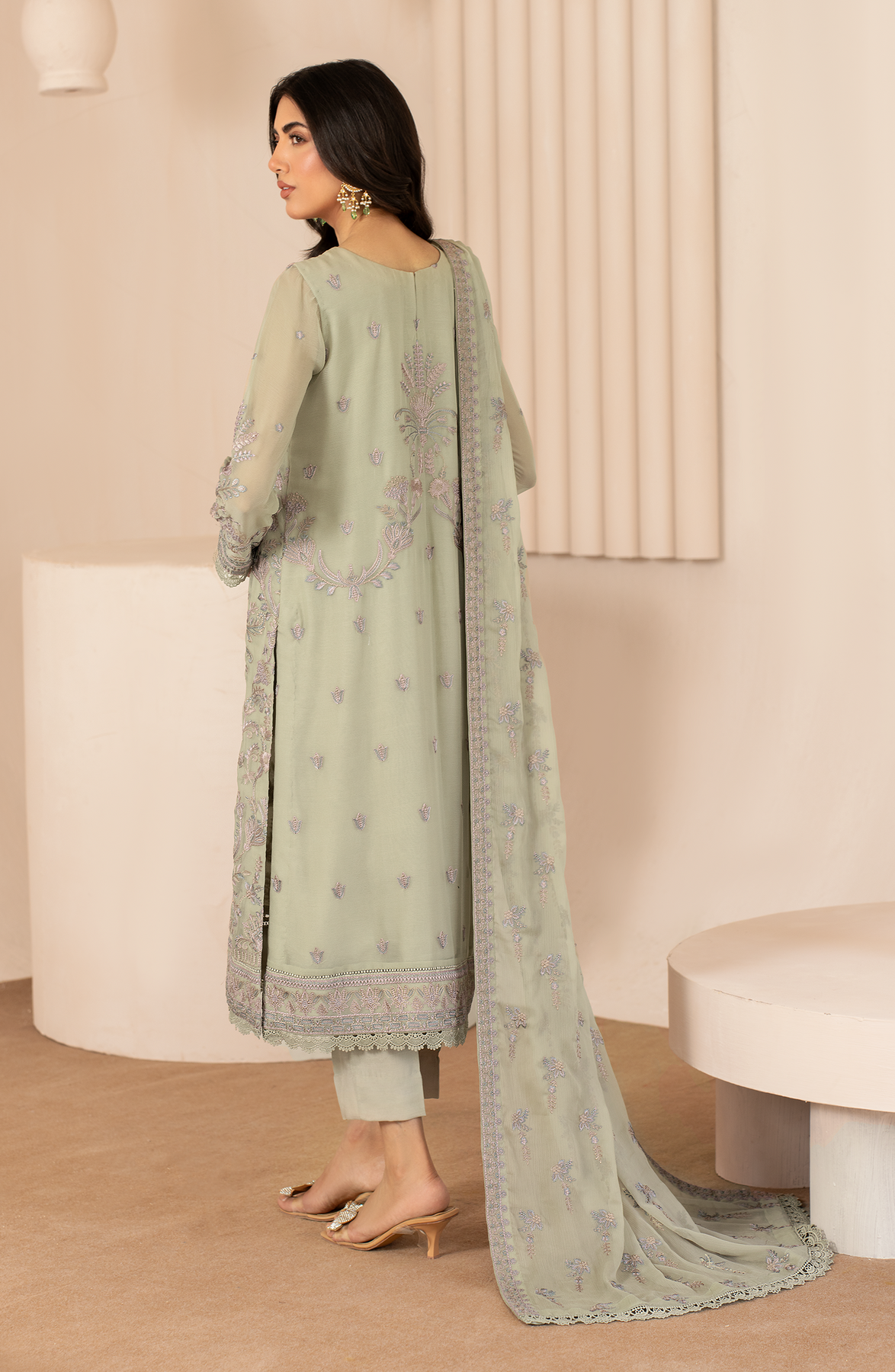 Zarif Thread Work Unstitched Chiffon | AFSA