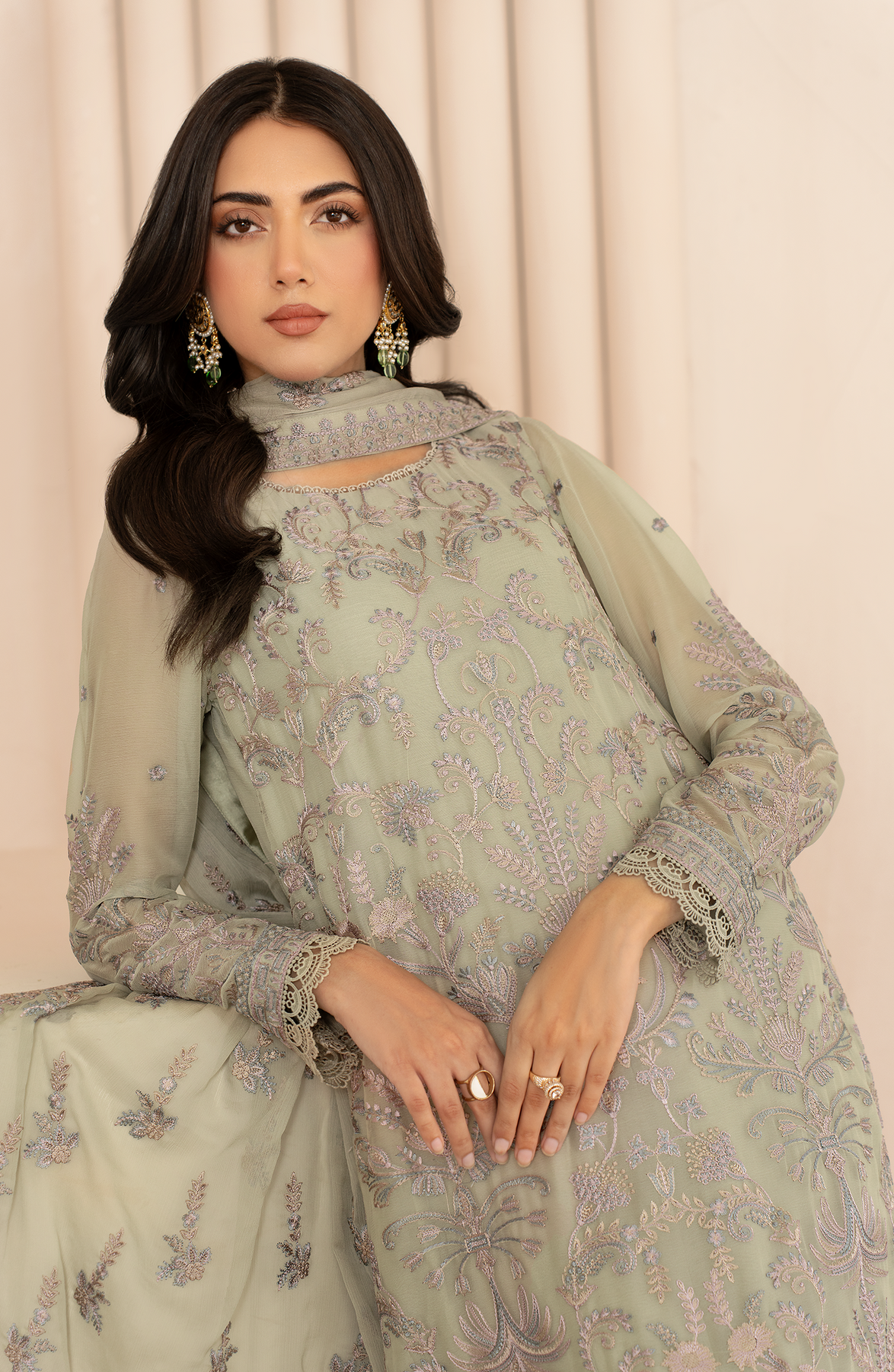 Zarif Thread Work Unstitched Chiffon | AFSA
