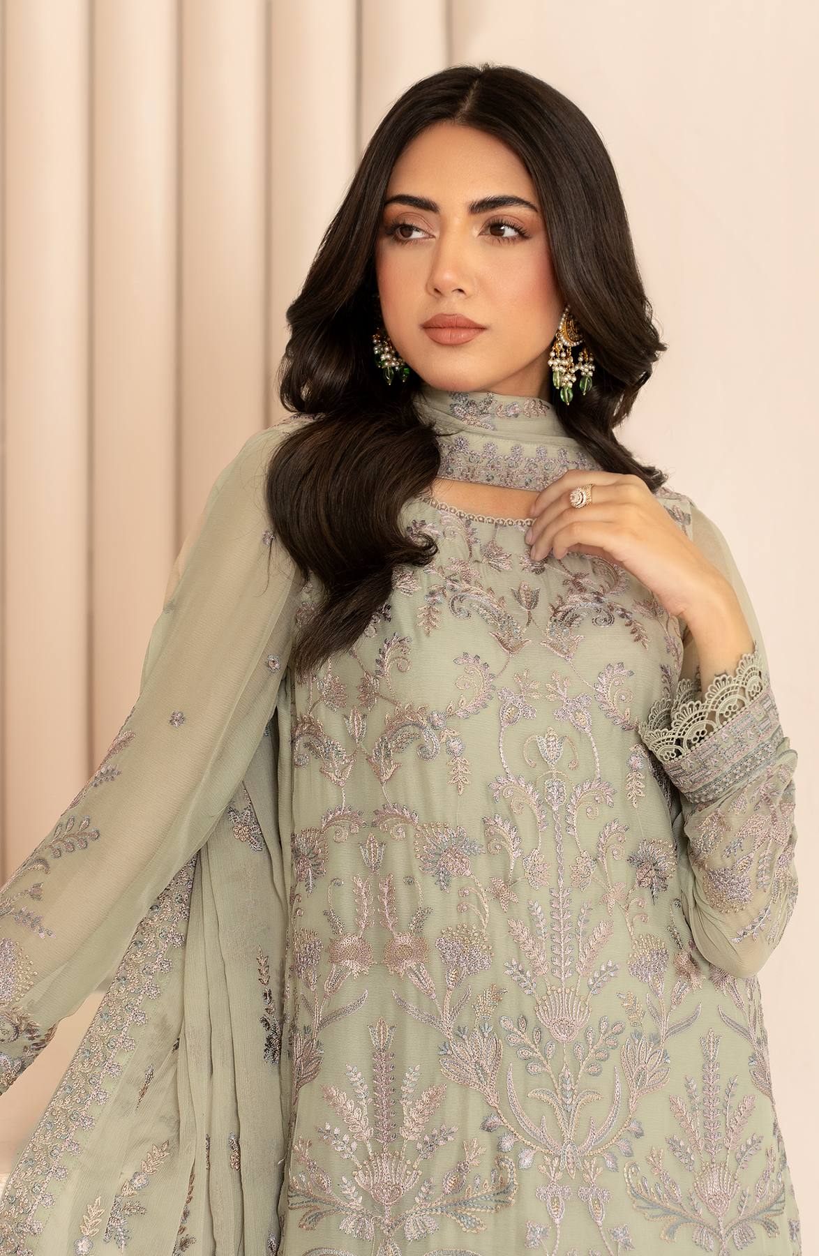 Zarif Thread Work Unstitched Chiffon | AFSA
