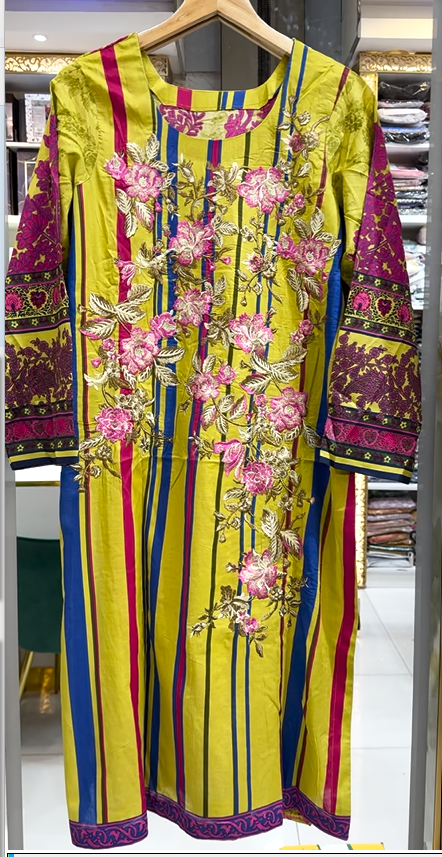 AlKaram Spring/Summer – 3 Piece Printed Emb Ready To Wear | SS-06 Green - Mirha Fashion