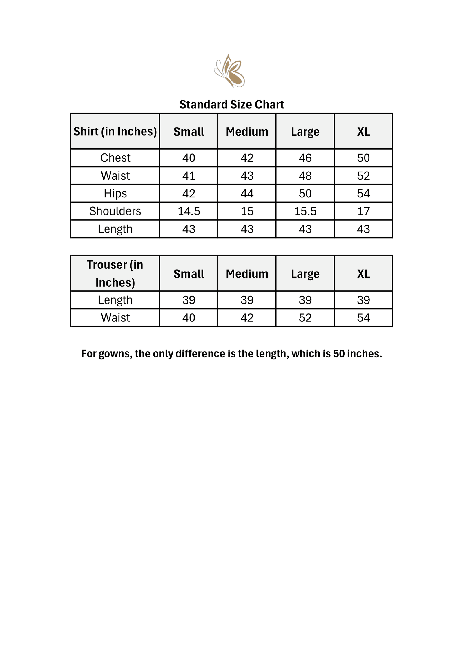 Size chart