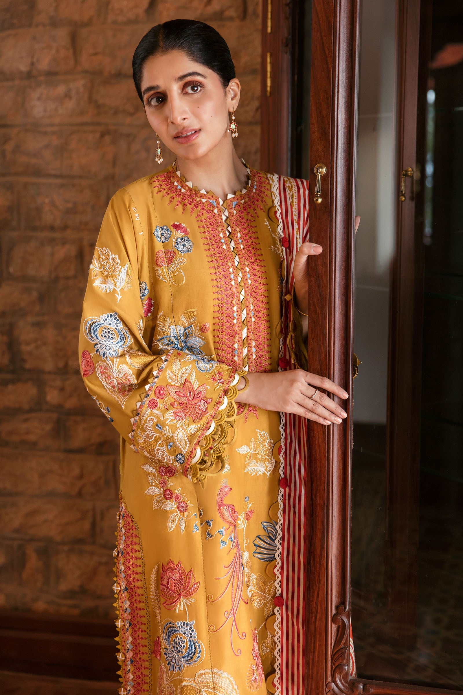 Zaha-Festive Lawn-Derin-Mustard ZF-23-02 - Mirha Fashion