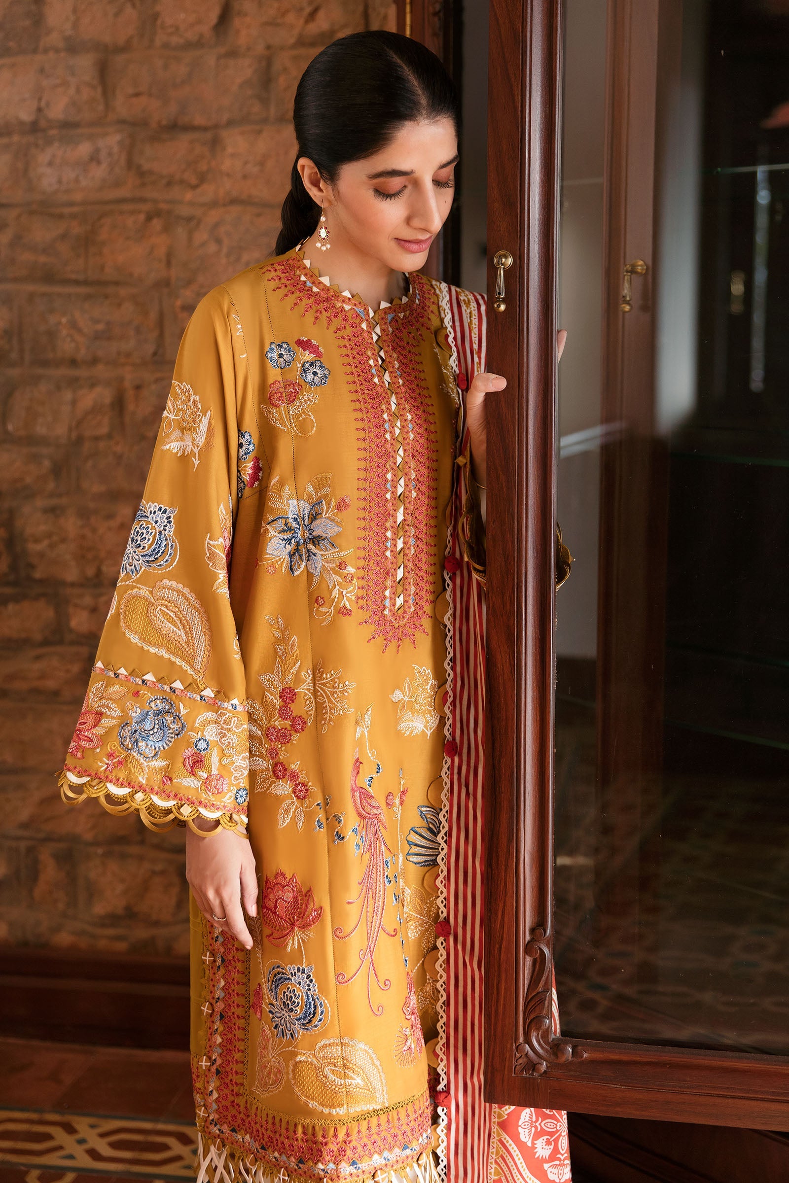 Zaha-Festive Lawn-Derin-Mustard ZF-23-02 - Mirha Fashion