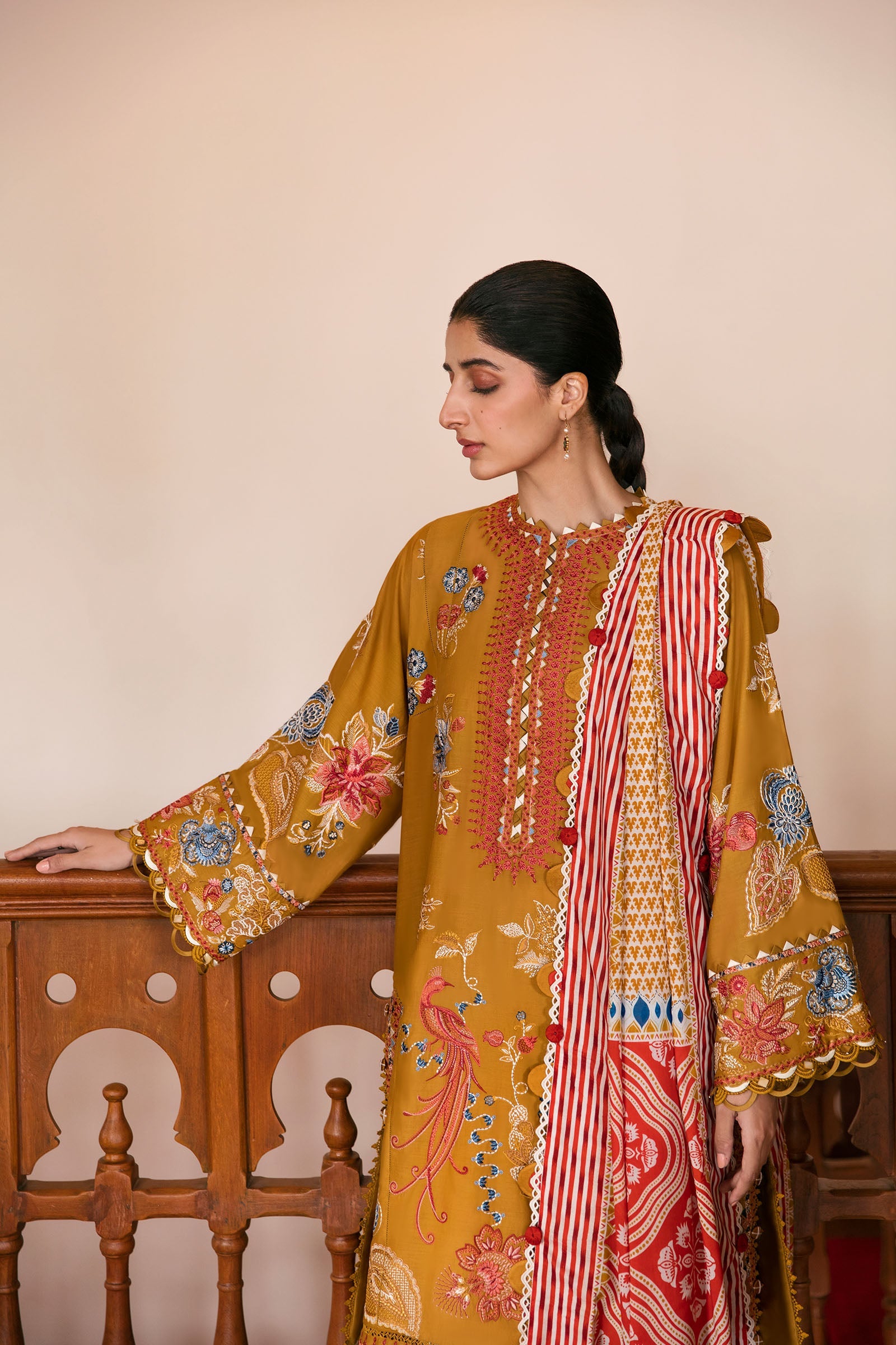 Zaha-Festive Lawn-Derin-Mustard ZF-23-02 - Mirha Fashion