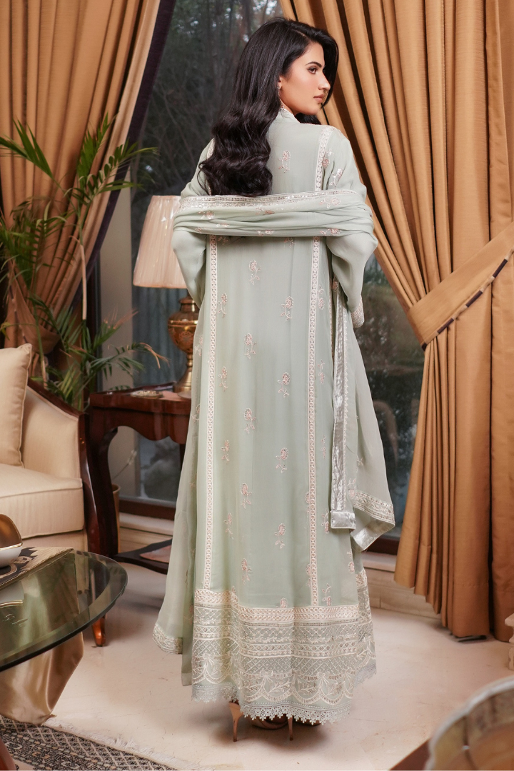 Aghanoor Afsanaay Chiffon Gown 3PCS Ready to Wear Collection | Light Green