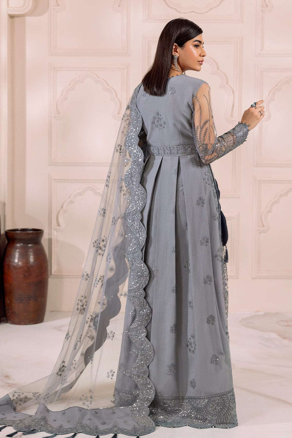 Alizeh Dua Luxury Formals | Khirad- Grey - Mirha Fashion - Alizeh - Luxury Formals -