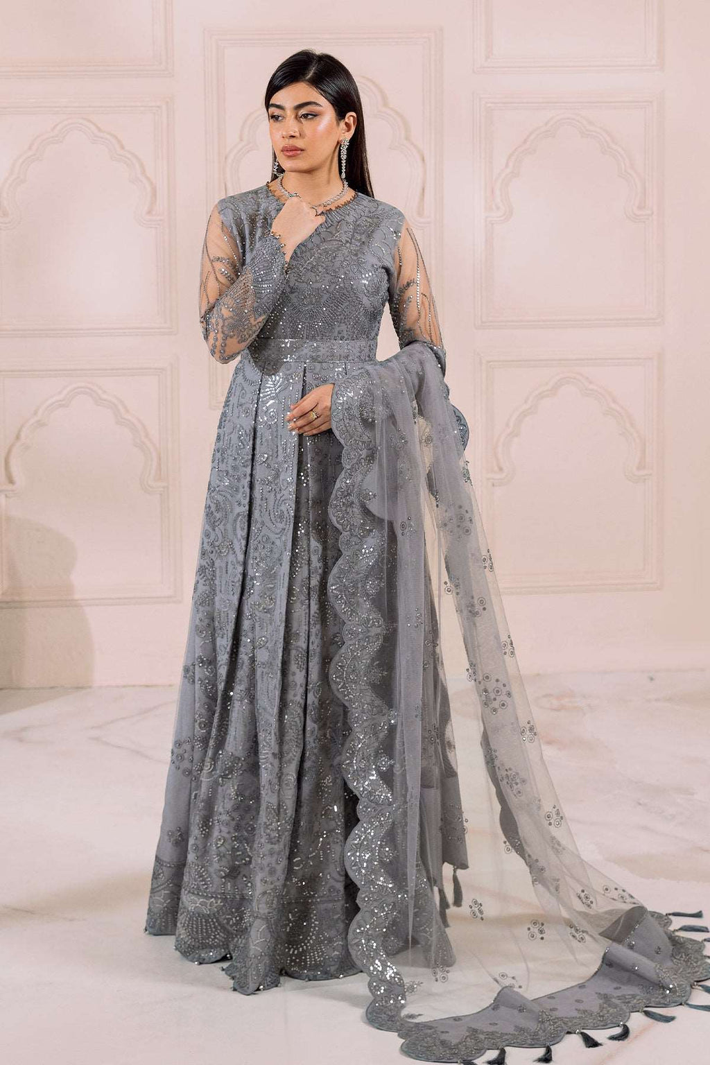 Alizeh Dua Luxury Formals | Khirad- Grey - Mirha Fashion - Alizeh - Luxury Formals -
