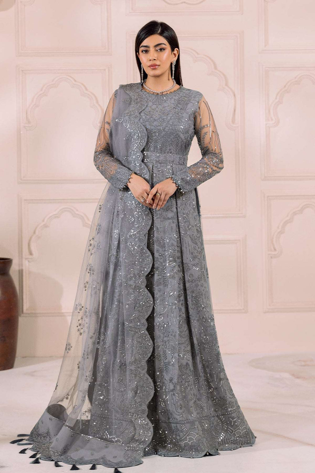 Alizeh Dua Luxury Formals | Khirad- Grey - Mirha Fashion - Alizeh - Luxury Formals -