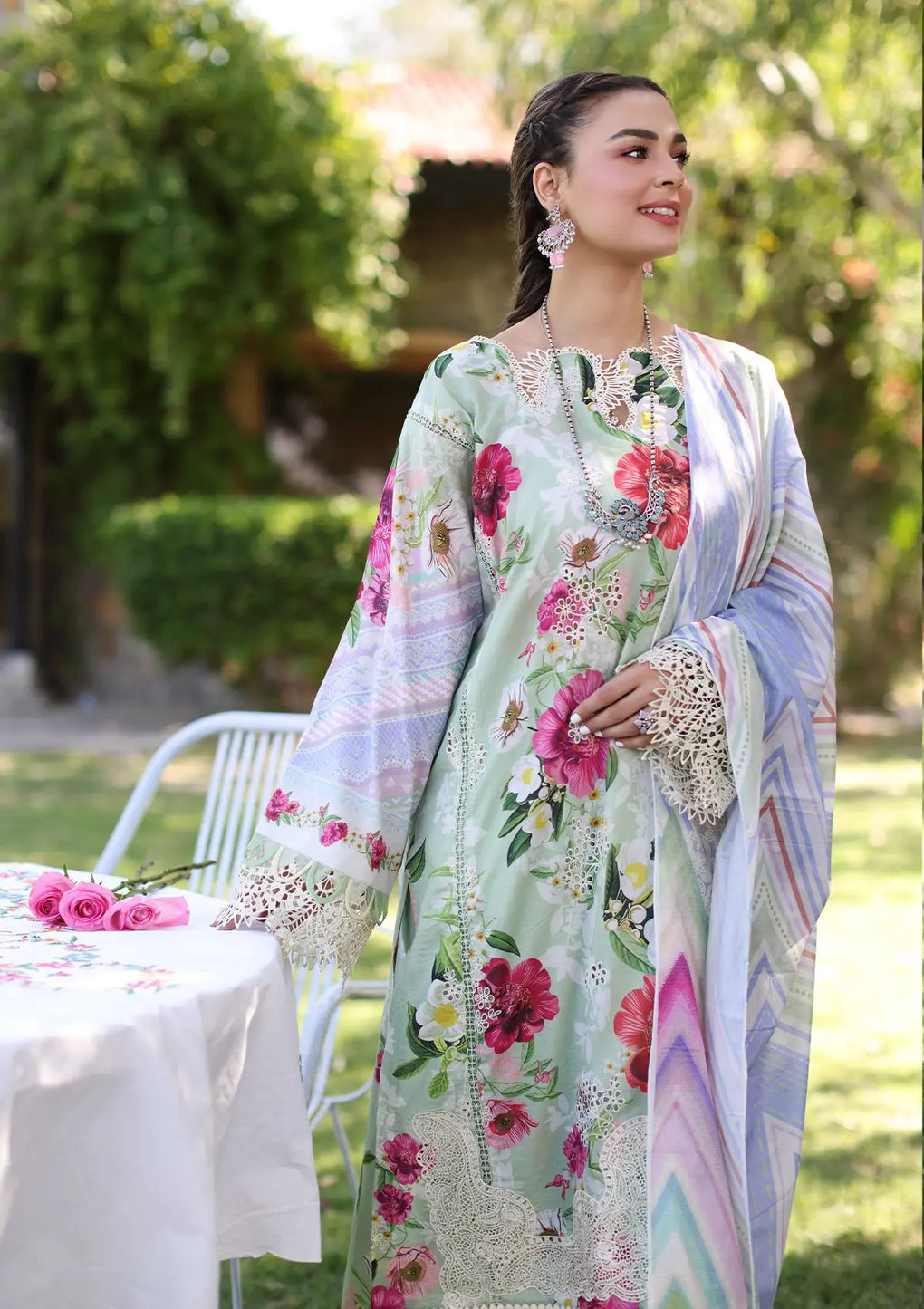Elaf Printed Chickenkari Lawn collection 2024 | ECK-6B | Oasis