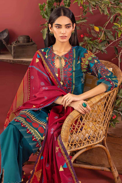 3PC Glitter and Lacquer Printed Denting Lawn Suit DN-22015 - Mirha Fashion