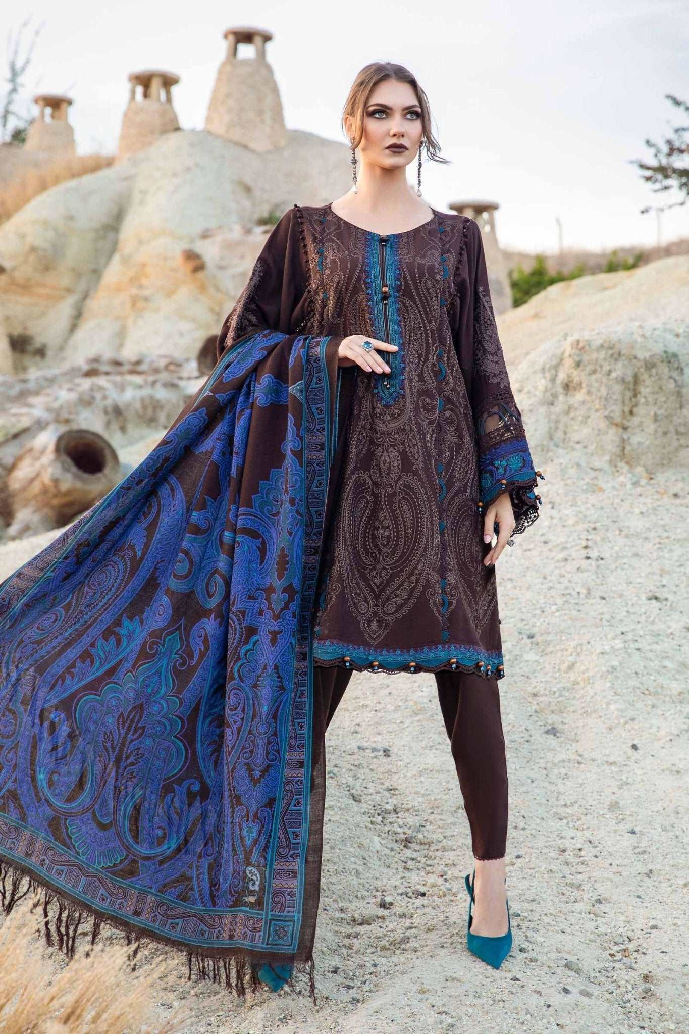 MARIA.B MPrints Winter Collection – MPT-2008-B - Mirha Fashion - Maria B. - Pakistani Suits - MPT-2008-B
