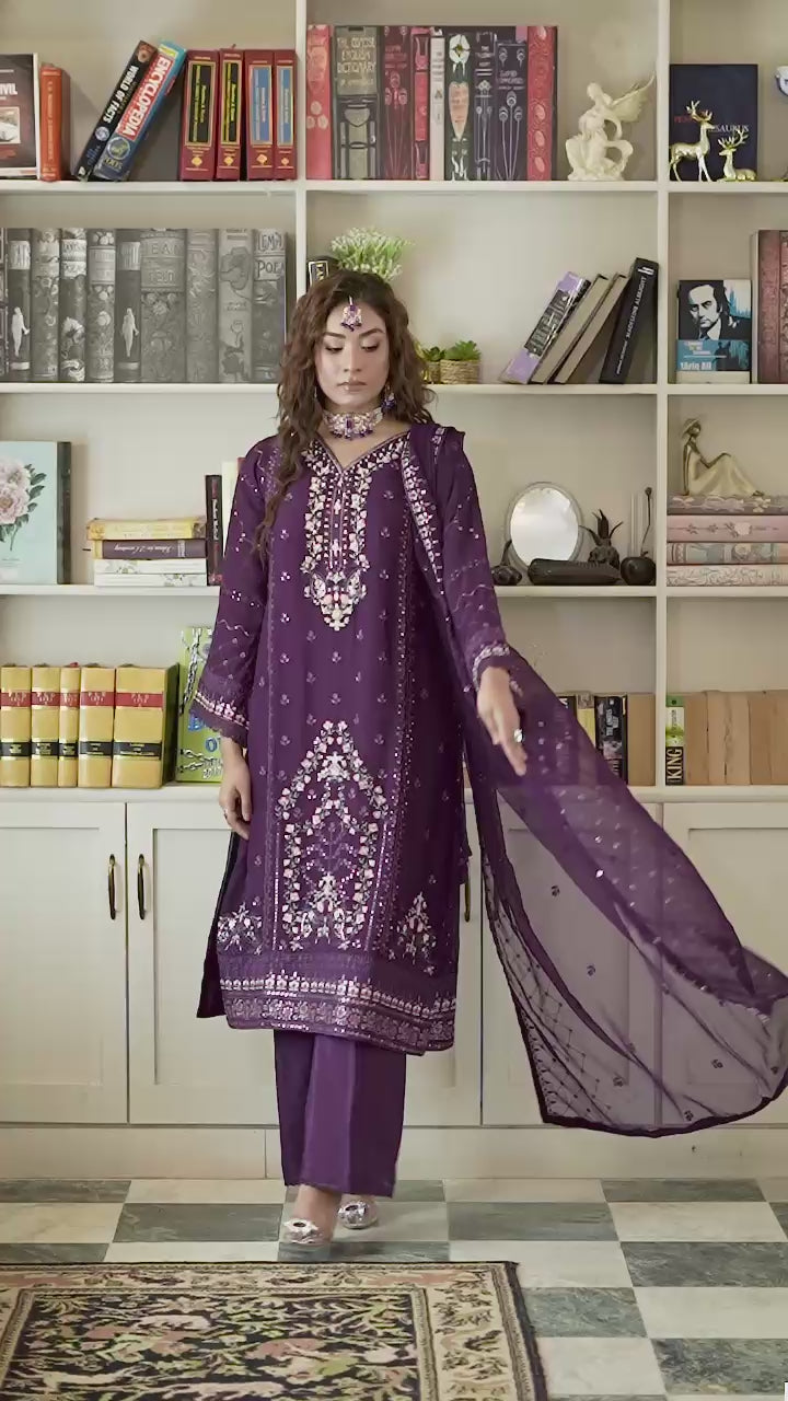 Agha Noor Qurbat Chiffon Handwork Ready to Wear Collection 2026 | Purpal