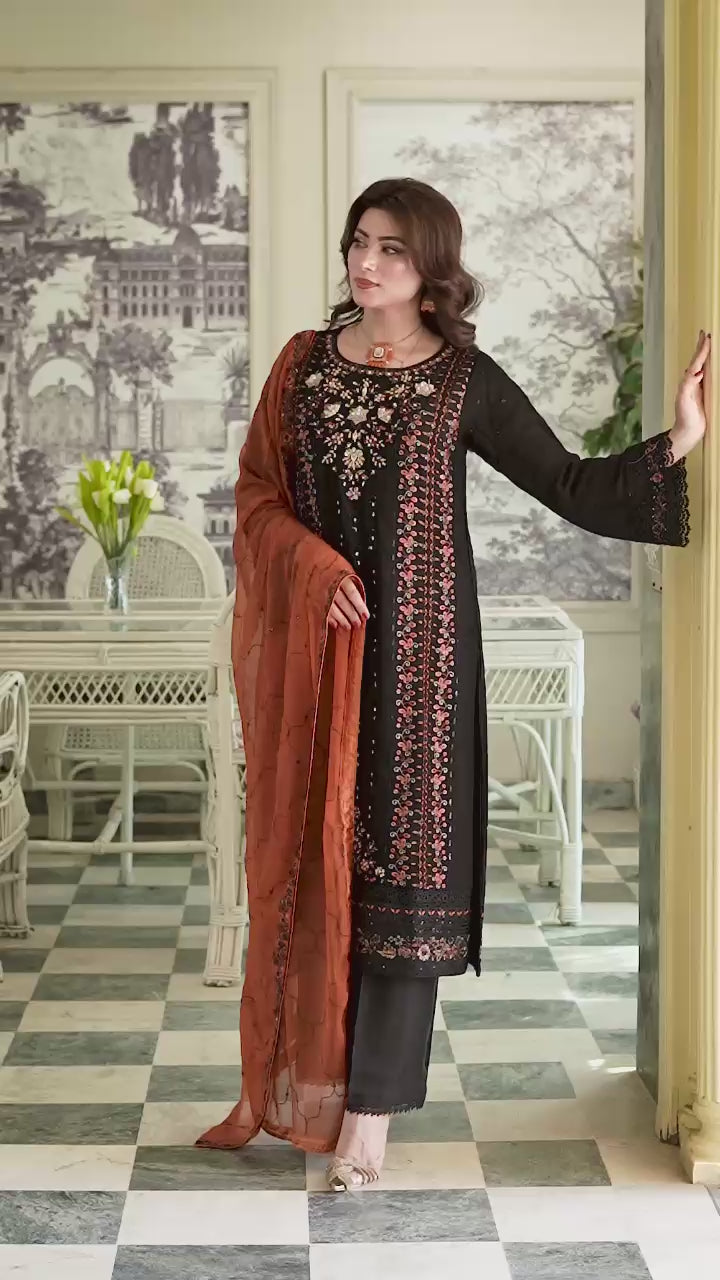 Agha Noor Qurbat Chiffon Handwork Ready to Wear Collection 2026 | Black