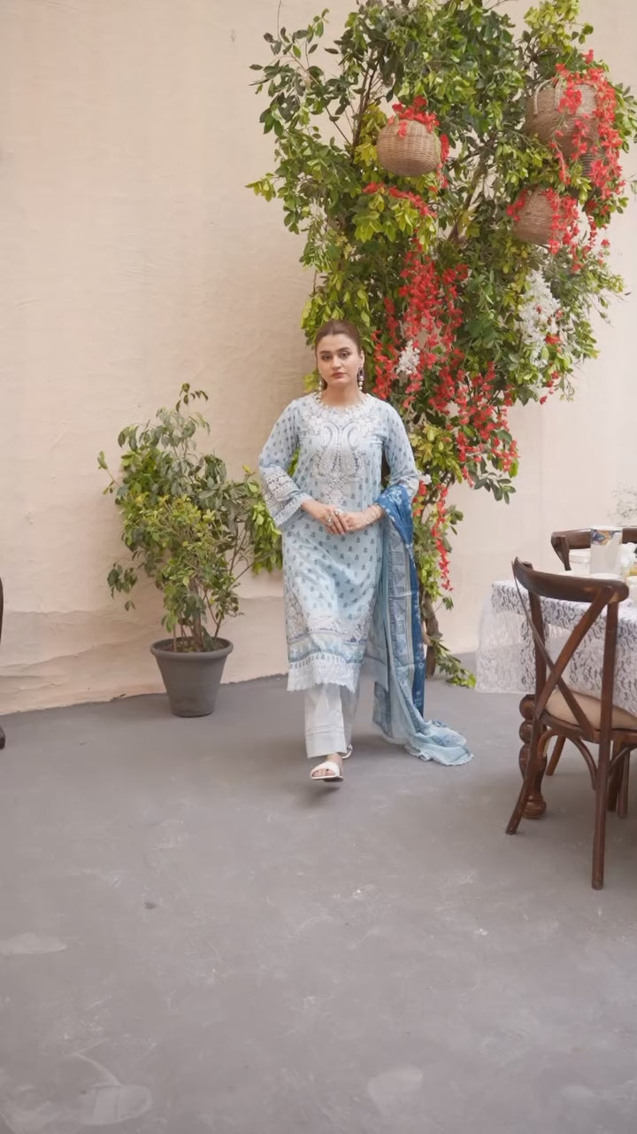 Shaanse Khuwab Vol-2 Ready To Wear Emb Cotton Collection 2026 | Sky Blue