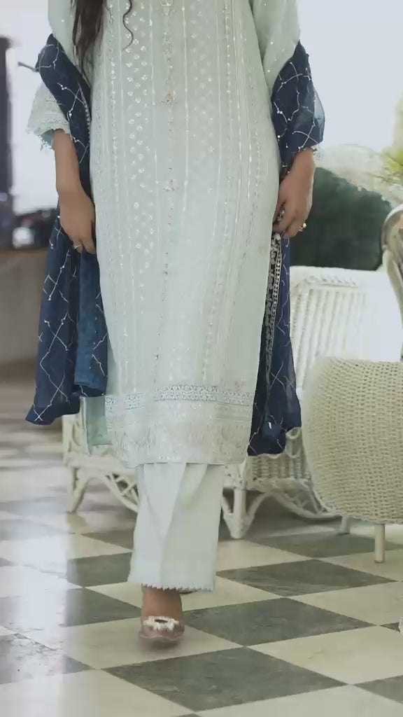 Agha Noor Qurbat Chiffon Handwork Ready to Wear Collection 2026 | Sky blue