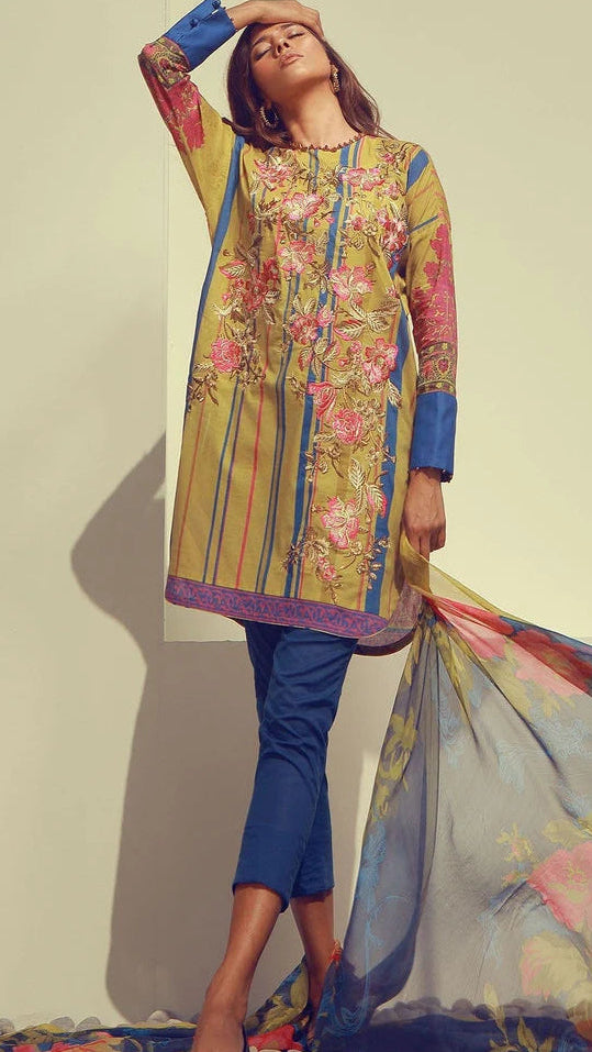 AlKaram Spring/Summer – 3 Piece Printed Emb Ready To Wear | SS-06 Green