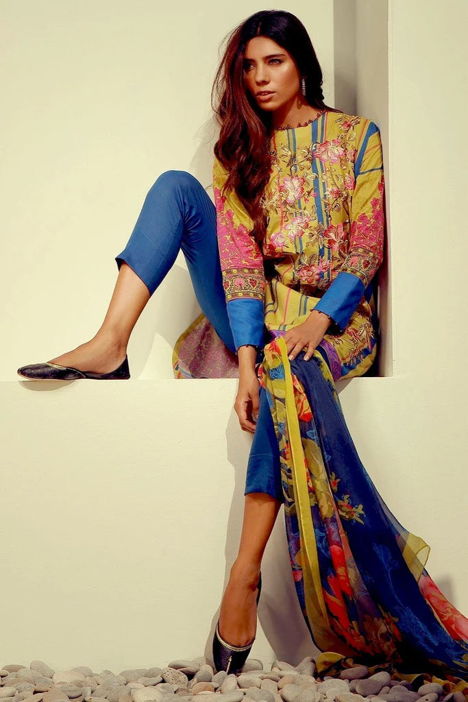 AlKaram Spring/Summer – 3 Piece Printed Emb Ready To Wear | SS-06 Green - Mirha Fashion